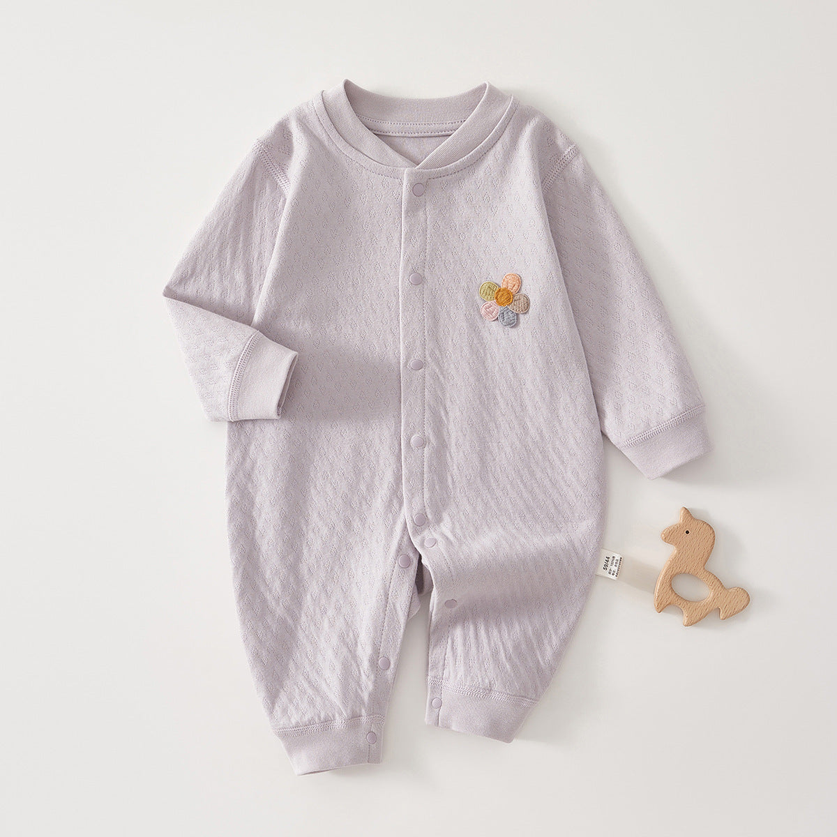 Spring Arrival Baby Unisex Long Sleeves Flowers Embroidered Pattern Rompers-1