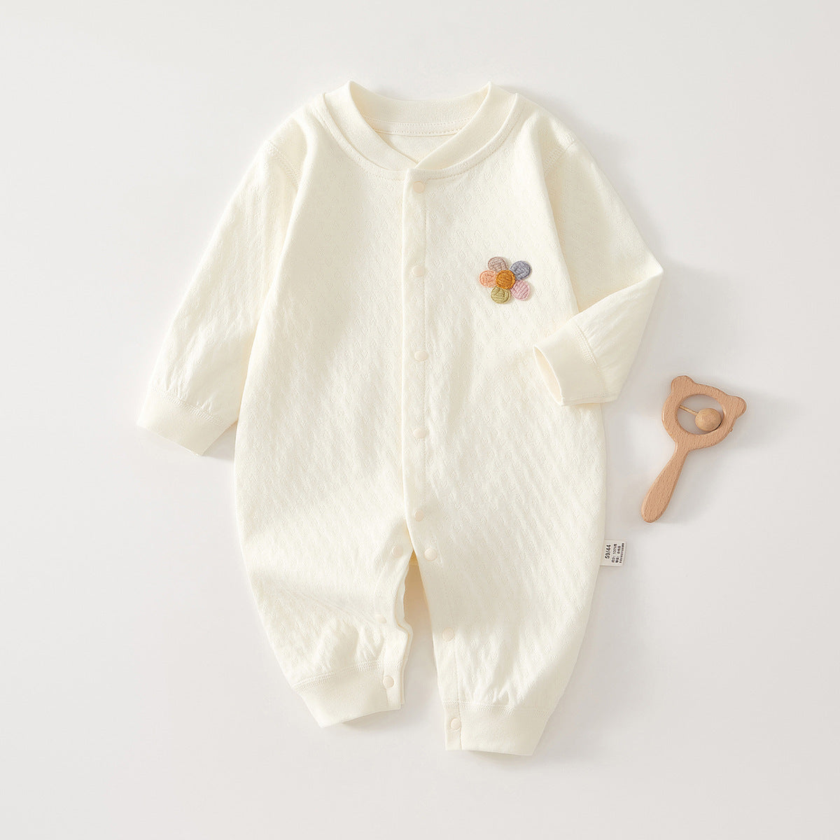 Spring Arrival Baby Unisex Long Sleeves Flowers Embroidered Pattern Rompers-0