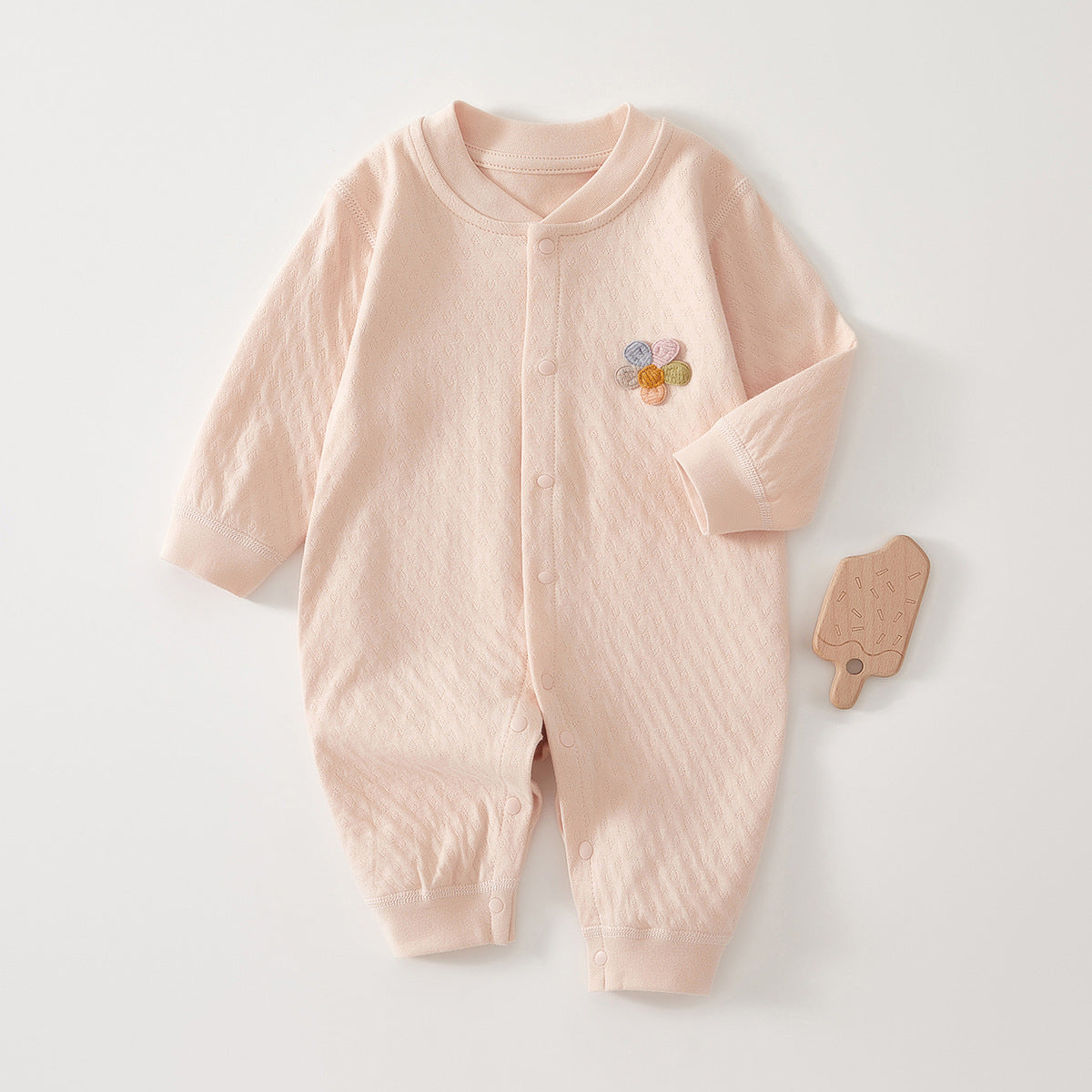 Spring Arrival Baby Unisex Long Sleeves Flowers Embroidered Pattern Rompers-2