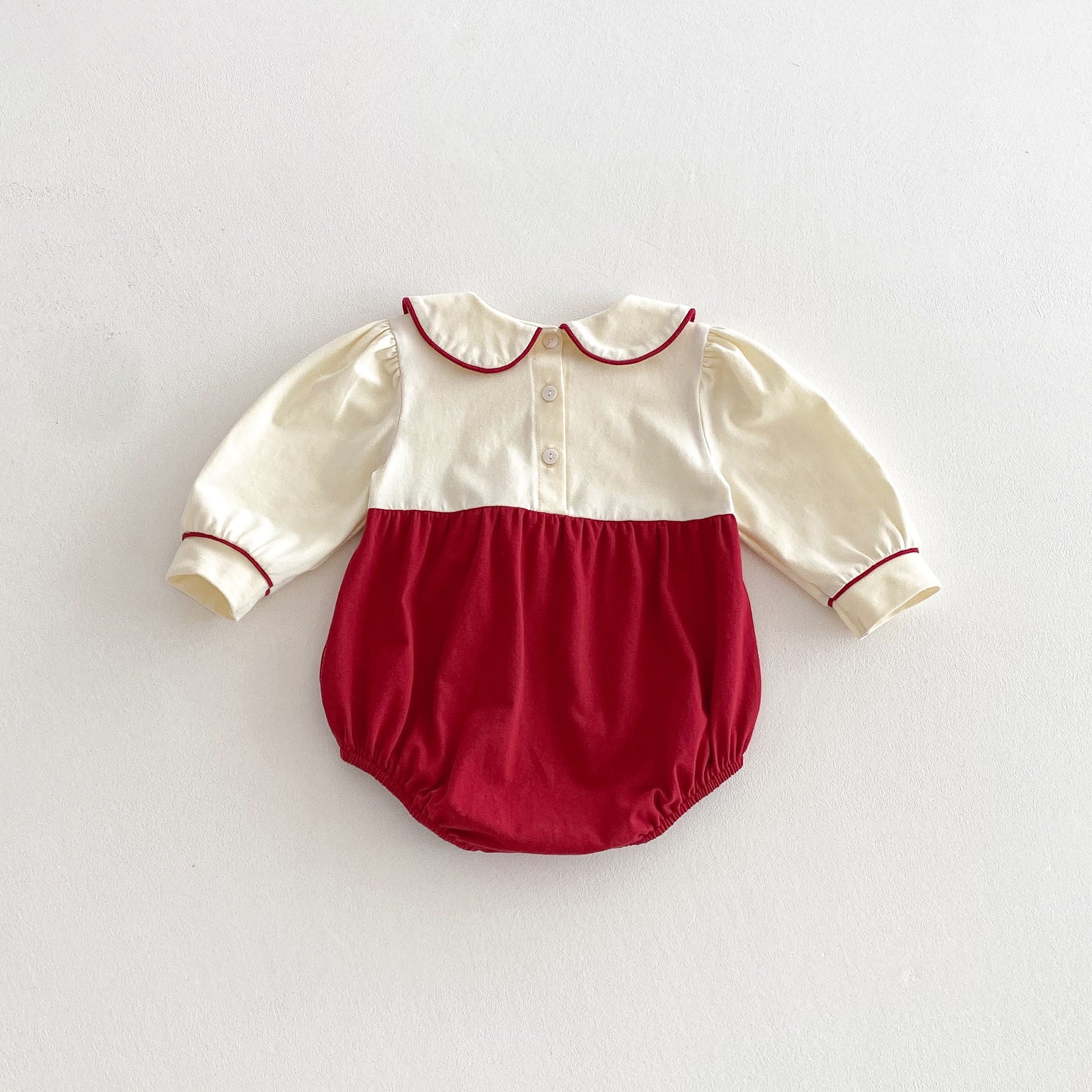 Spring Arrival Baby Girls Cute Color Patchwork Long Sleeves Peter Pan Collar Onesies-1
