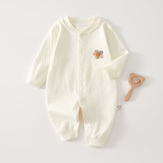 Spring Arrival Baby Unisex Long Sleeves Flowers Embroidered Pattern Rompers-0